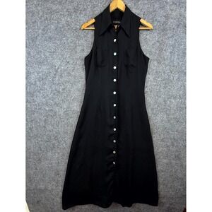 Vintage Chorus Line Maxi Shirt Dress Womens 11/12 Black Sleeveless Button Up